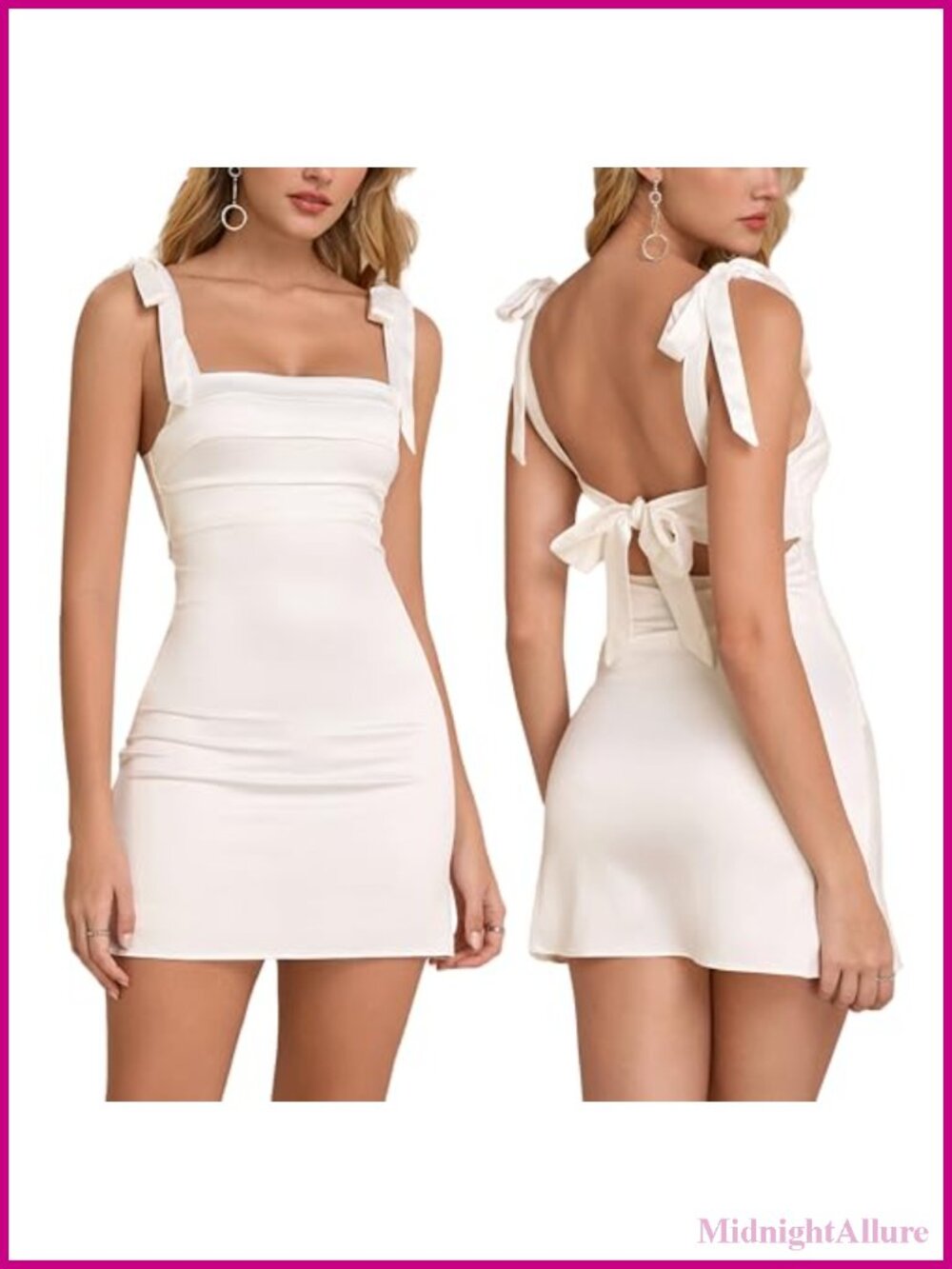 Satin Silk Mini Dress Tie Shoulder Bow Back Bodycon Party Club Night Out